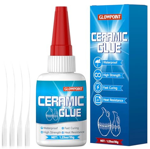 GLOWPOINT Ceramic Glue, 35g Ultra Strong Super Glue for Ceramic, Porcelain, Pottery, and China Repair – Waterproof, High-Temperature Resistant, Food-Safe Adhesive for Mugs, Dishes, Tiles, and Crafts