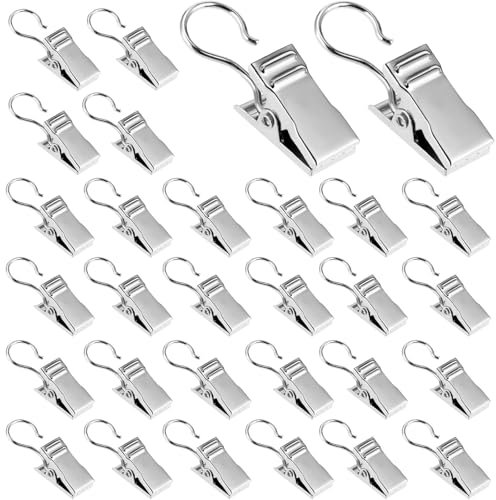 200 Stück Vorhang Clips mit Haken, 20 x 10MM Silber Edelstahl Gardinen Klammern Clips Haken, Multifunktions Vorhang Clips, Vorhang Klammern mit Haken für Vorhänge, Fotos, Lichterketten, Duschvorhang