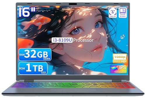 OMSERVB 16 Touch Screen Laptop, i3-8109U, 16GB RAM, SSD, RGB Backlit Keyboard, Face & Fingerprint Recognition, 180 Degree Opening and Closing, Win 11 Pro (32GB RAM | 1TB SSD)