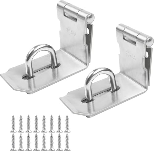 MejaRizon 2 Stück Überfalle Heavy Duty Rechter Winkel, 90 Grad Türriegel Abschließbar, 4 Zoll 304 Edelstahl Schloss mit Schrauben, Vorhängeschloss mit haspe für Tür, Fenster, Schränke und Tore(Silber)