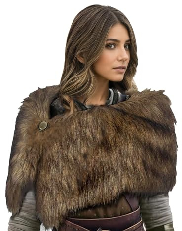 Châle Fausse Fourrure Viking pour Femme Col en Fourrure Artificielle Collier Rétro Medieval Cape de Costume de Guerrier Médiéval Accessoire de Costume de Viking de Renaissance Halloween