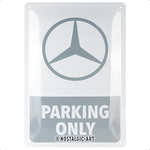 Nostalgic-Art Retro Blechschild, 20 x 30 cm, Mercedes – Parking Only Grey | Original Mercedes-Benz Lizenzprodukt (OLP), aus Metall, Vintage Design, Geschenk-Idee für Mercedes-Fans
