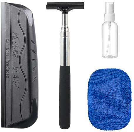 3Pcs Car Windscreen Cleaner Set Retractable Windshield Cleaner Tool | Silicone Car Window Squeegee Includes Spray Bottle Auto Interior Exterior Glass Wiper for All Vehicles