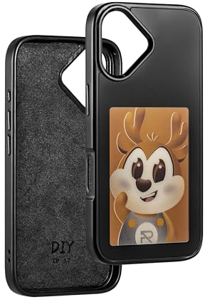 E Ink Handyhülle für iPhone 14, 15, 16, 17, Serie, Smart-Foto-Rückprojektion, DIY-Handyhülle, anpassbare E-Ink-Handyhülle für iPhone mit DIY-Foto (iPhone 17), Schwarz