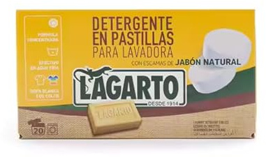 Detergente en Pastillas para Lavadora con Escamas de Jabón Natural, 20 Unidades, Sin Fragancia