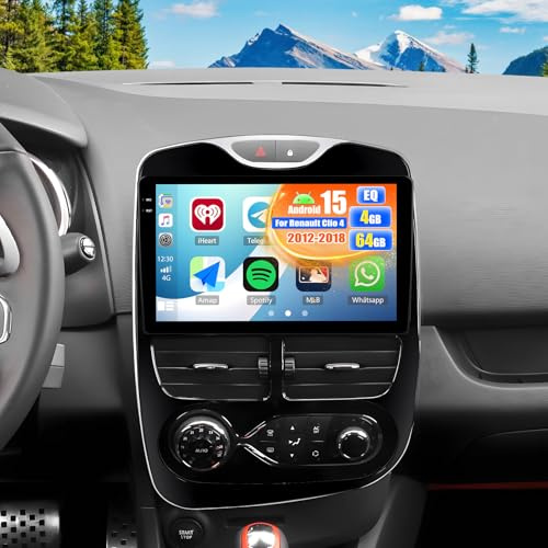 OiLiehu 4G+64G Android 15 Radio para Renault Clio 4 2012-2018 con CarPlay Android Auto Inalámbrico, 10,1'' Pantalla Radio con WiFi Bluetooth GPS Enlace Espejo FM RDS SWC EQ Cámara de Visión Trasera