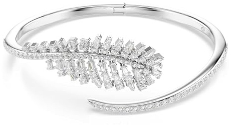 Swarovski Vienna Kollektion Armreif, Mixed Cuts, Feder, Weiß, Rhodiniert
