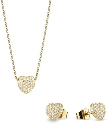 BERING 468-768 Damenset Kette & Ohrstecker Herz Zirkonia | Pavé-Stil Steinbesatz, Polierter Edelstahl, Arctic Symphony, Alltag & Anlässe, Halskette + Ohrringe
