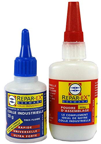 BRICOLAGEPRO - Lot de Colle Professionnelle Repar-ex 50g et de Poudre d'Assemblage 60g - Tous Supports
