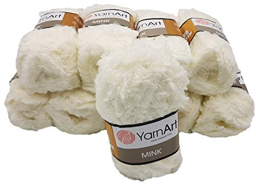 Yarnart Mink 10 x 50 gramm Plüschgarn, Fransengarn, 500 gramm Paket Wolle (Creme 330)