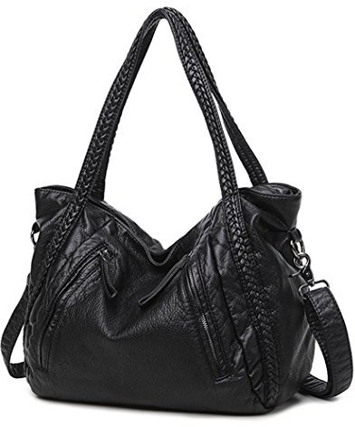 Große schwarze Slouchy Geldbörse Damen Schultertasche Handtaschen Geflochten Hobo Tote Geldbörse Crossbody Tasche, schwarz, Medium
