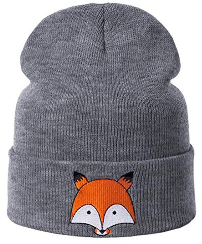 Yixda Unisex Kinder Wintermütze Beanie Hut Junge Mädchen Warm Strickmütze (Fuchs Dunkelgrau)