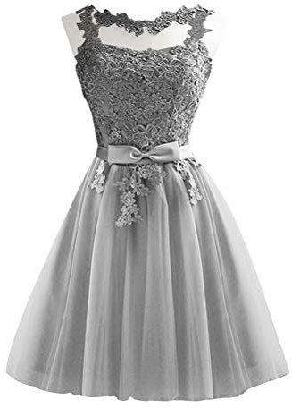 Robe de Soirée Courte Dentelle pour Demoiselle Tenue de Fête Grise XS pour Mariage et Occasions Spéciales