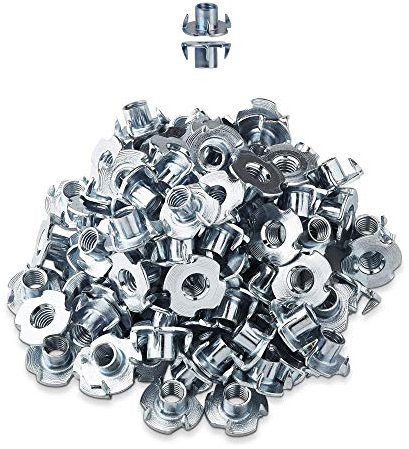 LIKERAINY T Dado Filettato M4 x 8mm T-nuts Dadi a Quattro Punte T-Scanalatura Inserti Blindati Dado a Ragno in Metallo Placcato Zincato per Mobili de Legno 200Pcs