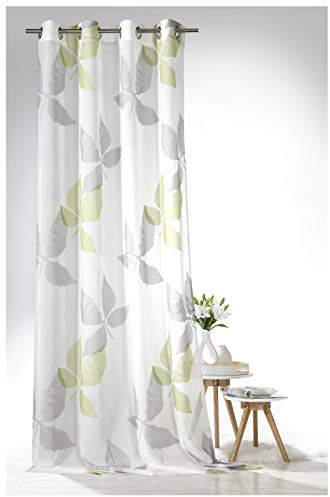 heimtexland ® Ösenschal Batist Pure Nature Blätter 245x140 Vorhang Transparent Weiß Grün Typ637