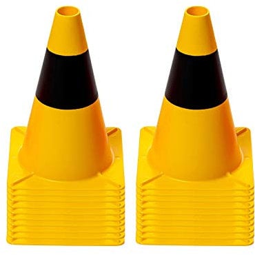 (20er Pack) Flexibarrier Kunststoff Verkehrskegel 30cm (Fluoreszierendes Schwarz/Gelb)