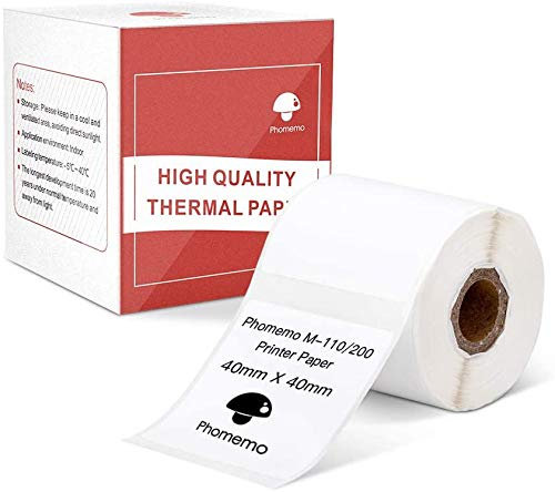 Phomemo M110 Etikett selbstklebendes quadratisches Thermo Etikett,1.57x1.56 (40x40mm), kompatibel mit Phomemo M110 M200 M120 M220 M221 M108 M102 M100 M150 M250 M260 Etikettendrucker,180/Rolle