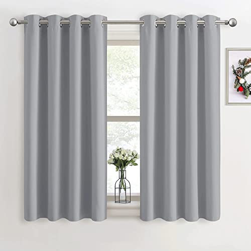 PONY DANCE Vorhang Verdunkelung Ösenschal 2er Set Schlafzimmer Gardinen mit Ösen Verdunklungsgardine Kurz Thermovorhang gegen Hitze, Silbergrau, H 137 x B 117cm