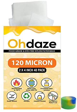 Ohdaze Rosin Press Bags 2x4 inch 40 Pack 120 Micron Press Bags 3 x Parchment Papers 1 x Wax Container Double-Stitch Nylon Filter Press Bags for Heat Press