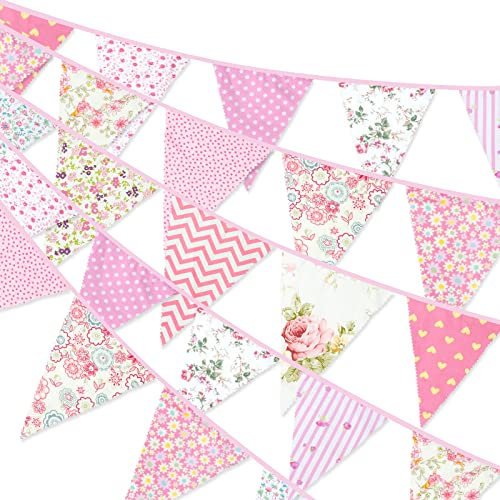 Fabric Bunting, 40FT Bunting Outdoor Waterproof for Wedding Decorations, Garden Bunting Outdoor Party Decorations, Birthday Bunting Banner Waterproof Bunting for Garden Party Supplies