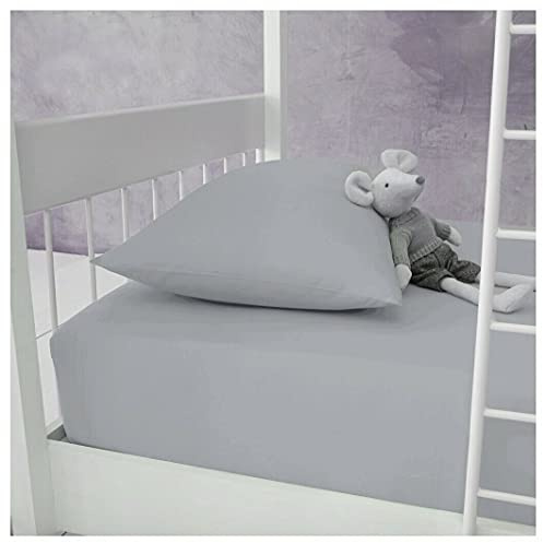 Percale Fitted Sheet - 100% Polycotton Bunk Bed Size Super Soft Luxury Non Iron Easy Care Fitted Bedding Sheet, 25CM Deep Pockets Bed Sheet - Small Single, 75 x190cm (Silver)