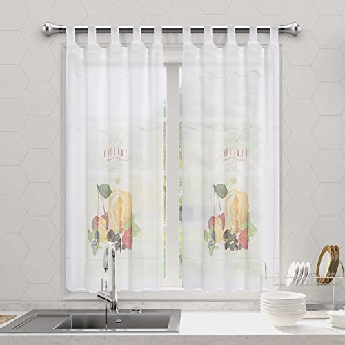 Dalina Textil - Cortina de Cocina Translúcido Lisa, Cortina Media Altura para Cocina, Comedor, Marco de Puerta 2 Piezas Tejido Gasa FinasDiseño FruitMIX 100x140cm