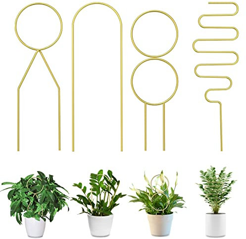 ACTIMED 4 pezzi per piante rampicanti da interno, supporto piante, griglia in metallo per piante rampicanti, supporto per piante in vaso, un grande regalo per gli amanti del giardino(Oro)