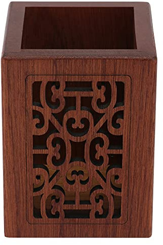 Alipis Bureau Vintage pour Carré Bureau Stylo en Bois De Stockage Caddie De Stylo À Bois Support De Maquillage Pot Maison Crayon Faire Art Tasse Porte-Pinceau en Bois Décoratif Simple