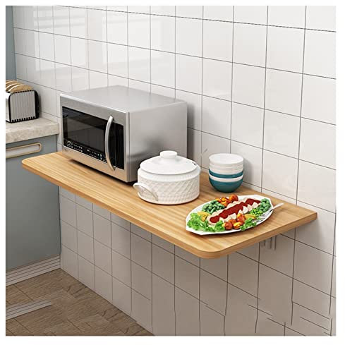 SXSGSM Wandmontierter Klapptisch, schwimmender Küchen-Esstisch mit Regalen, Heimbüro, Schlafzimmer, hängender Drop-Leaf-Computertisch (Farbe: Natur, Größe: 45 x 120 cm) Das neue