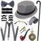 11-teiliges Gatsby-Kostümzubehör-Set, brüllendes Retro-Gangster-Kostüm, Vintage-Stil, 1920er-Jahre, Herren-Kostümzubehör, Hut, Brille, Krawatte, Schleife, Ärmel, Bart, Pfeife, Stock, Straps