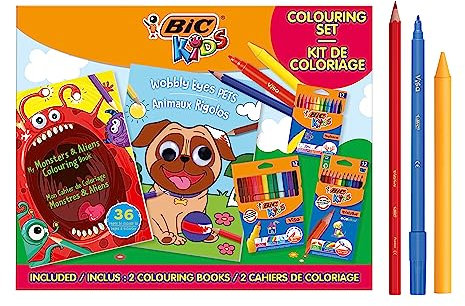 BIC Kids Set Para Colorear. Incluye 2 Libros para Colorear, 3 sets de 12 Rotuladores, 12 Lápices de colores y 12 Crayones. Regala Diversión a los Niños. Explora y Crea sin Límites