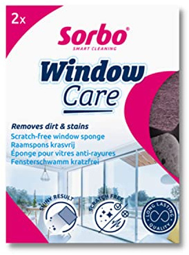 Sorbo Window Care Cleaning Sponges, Pack of 2, Removes Dirt & Stains Without Scratching or Marking for Streak Free, Shiny Finish, Reusable, Ultra-Absorbent & Plastic-Free Packaging