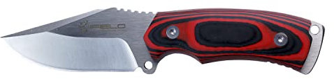iFIELD Coltello sportivo EL29070 con manico in micarta rossa e lama in acciaio 440C, durezza 58-60 HRC, strumento da campeggio per pesca, caccia, attività sportive
