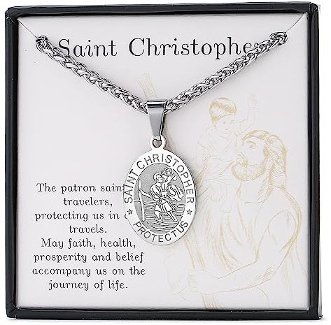 Rajputana St. Christophorus-Halskette Für Herren Und Jungen, Edelstahl, St. Christophorus-Medaillen-Anhängerkette, Religiöse Taufe, Katholische Schmuckgeschenke, Silber