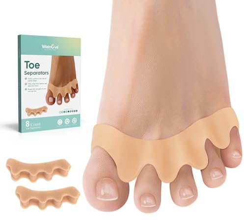 Welnove Zehentrenner - 8 Pack Zehenbegradiger - Ballenzehenkorrektor für Frauen Männer Überlappende Zehen - Beige