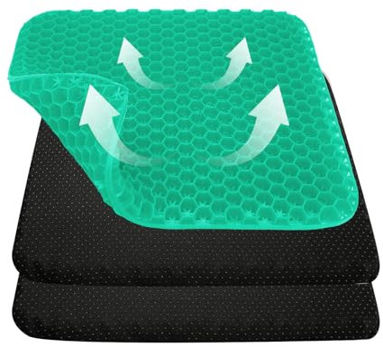 Gel Sitzkissen, Doppelt Dickes Ei Stuhlkissen für Langes Sitzen, Rutschfest Atmungsaktiv Waben Design Auto Sitzpolster in Entlastung Druckkissen für Rollstuhl Bürostuhl Kissen (Grün)
