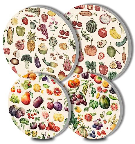Walarky Fruit Collection Art Hob Covers Vegetable Types Pattern Round Stove Burner Mushroom Set of 4 Stove Plate Cooker Hob Covers for Cookers Top Burner Protector Cookware Accessories Kitchen Decor