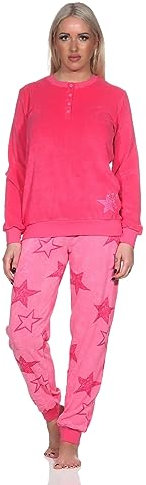 Normann Damen Frottee Schlafanzug Langarm mit Bündchen - auch in Übergrösse, Farbe:pink, Größe:48-50