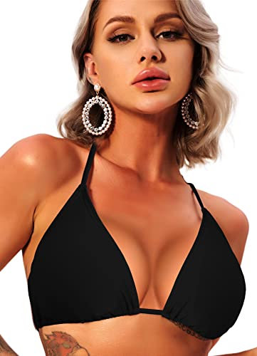 Navneet Bikini Oberteil Damen Bikini Triangel Push Up String Bikini Top Bikinis Bademode Badeanzug Swimsuits Schwarz L