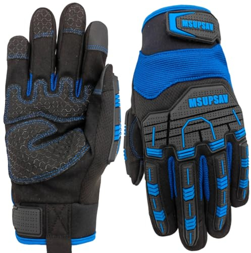 MSUPSAV Anti-Vibration Work Gloves Men,Cut Resistant Safety Impact Glove,Heavy Duty,TPR Protection,Touchscreen,Extra Large,Blue+Black