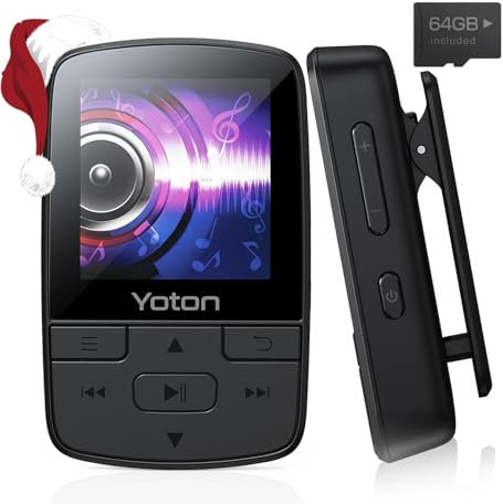 YOTON Lecteur MP3 32 Go, Lecteure MP3 Bluetooth 5.2 avec Clip, Mini Design(28g), Son HiFi intégrés, Podomètre, Minuterie, Enregistreur Vocal, Radio FM, Idéal pour Le Sport