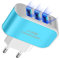 CLSSLVVBN Cargador de teléfono con Enchufe Europeo, 220V, USB, 3 Puertos, iluminación LED, Adaptador de Carga, Salida de protección de Circuito, Suministro de Bloque de Carga para Tableta, Azul