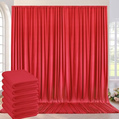 9×3 m Rot Hintergrund Vorhang, Deko Hochzeit Party Geburtstag Grad Fotowand Hintergrund, 6 Platten 1,5×3 m Faltenfreie Weiche Seidige Rot Vorhänge für Kulissen Home