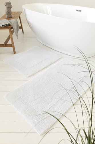 Baumwoll Badteppich von WECONhome Basics, Schnelle Trocknung, Waschbar - Stilvoll für alle Bäder - Breite Auswahl an Größen & Farbvarianten - Finn (70 x 120 cm, weiß)
