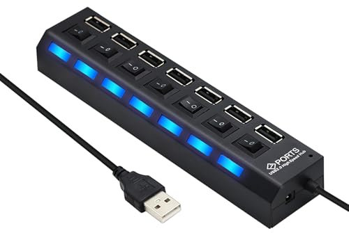 Joynine Hub USB 2.0 Con Interruptores Independientes, Adaptador Con 7 Puertos Múltiples Para Pc, Ps4/Ps5, Gaming, Portátil, Memoria