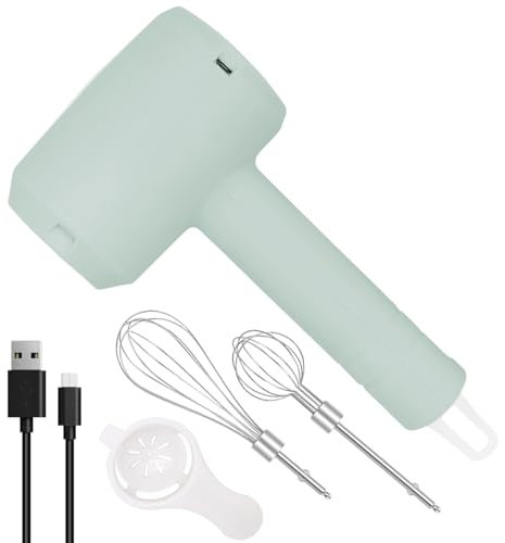 Batidora de Mano Eléctrica LULUWA - con 2 Batidores Desmontables 3 Velocidades Recargable Inalámbrica Portátil para Hornear Batidor de Huevos y Crema Batido (Verde)