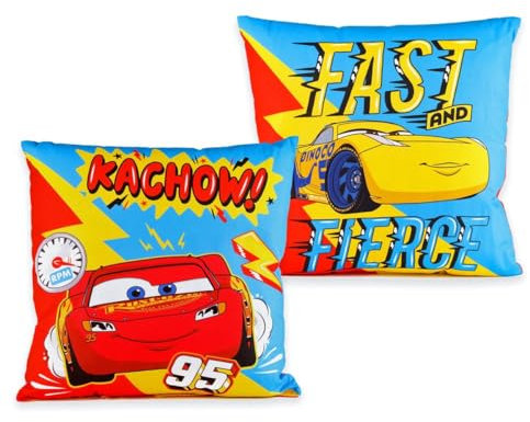 JACK Renforcé Kissen 40x40cm inkl. Füllung Dekokissen Cars Cachow Fast and Fierce Rennauto Disney Blau Rot Gelb