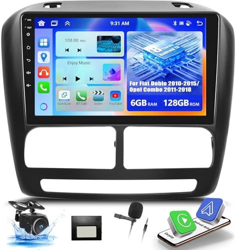 OiLiehu 6+128G 8 Kern Android 13 Doppel Din Radio für FIAT Doblo 2010-2015/Opel Combo 2011-2018 CarPlay Android Auto Autoradio Mit Bildschirm 9 Zoll mit Bluetooth GPS FM RDS WiFi SWC DSP/EQ