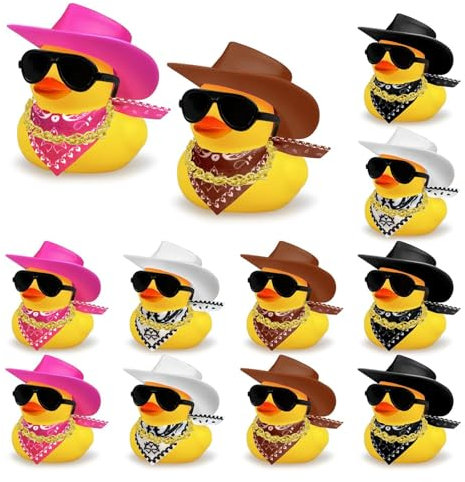 Guidre Cowboy-Gummiente,Cowboy-Ente,Cowboy-Gummi-Ente mit Cowboyhut Sonnenbrille Goldenen Ketten Halstuch und Coole Requisite,Cowboy-Ente Dekoration für Partygeschenke,Geburtstage,Baby-Duschzubehör