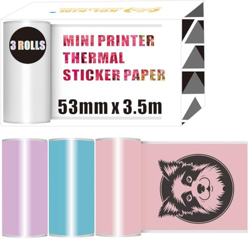 Thermoaufkleber Mini Druckerpapier für Phomemo Memoking Label Sticker Drucker T02 M02 M02S M02X M02L M03 M04S M04AS Mini Klebeaufkleber Thermopapier Nachfüllung 3 Rollen Papiere